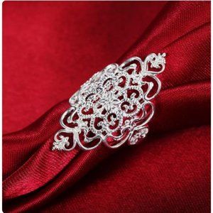 Retro Sterling Silver 925  Lace Filigree Design Beautifully Crafted Sz 7